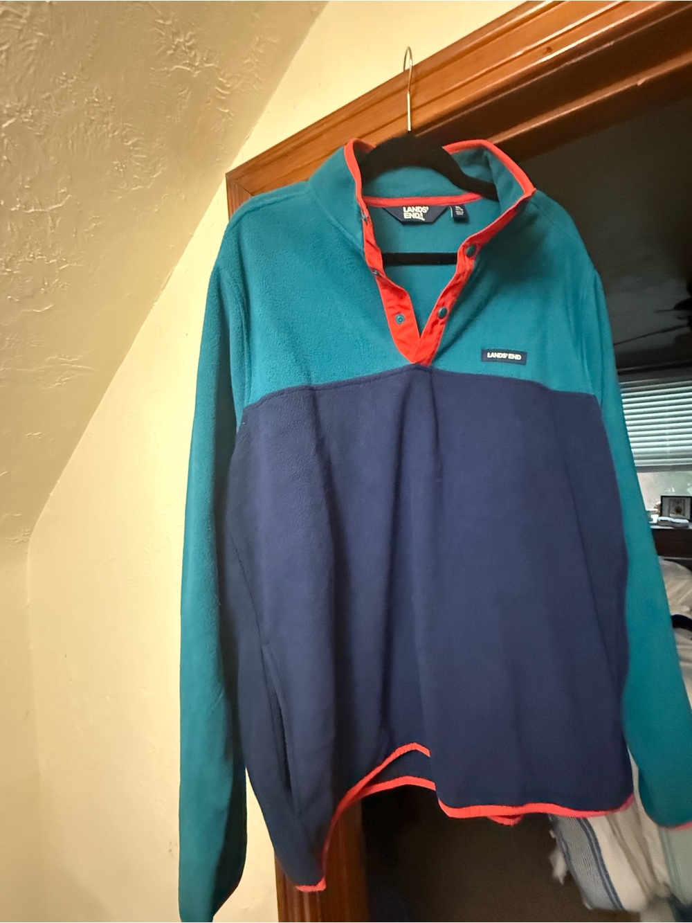 Lands' End Teal & Navy Snap-Front Fleece Pullover